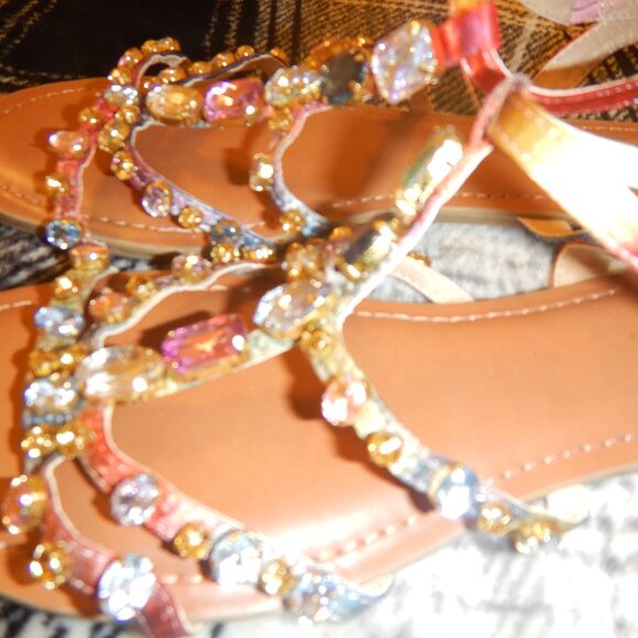 LADIES CANDIES JEWEL COLORFUL  STONES SANDALS NEW WITHOUT TAGS - Picture 11 of 11